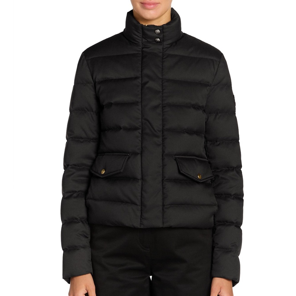 Moncler Black Puffer Jacket with Gold Accents Leather Logo - Picture 5 of 9